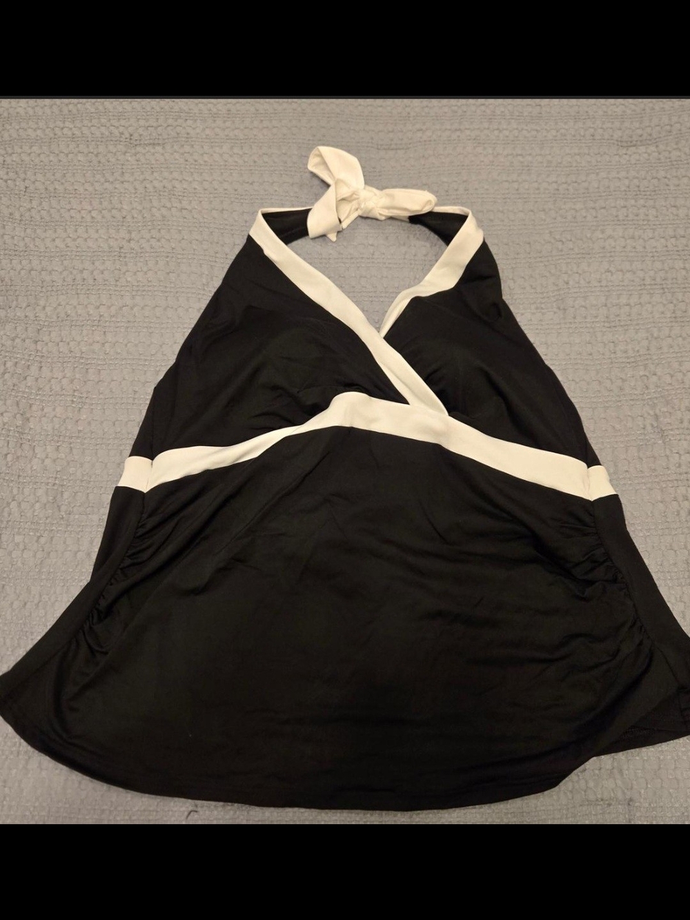 Lands' End Black & White Color-Block Halter Tankini Swim Top